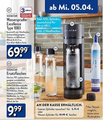 Aldi Nord Sodastar wassersprudler excellence type 1083 oder ersatzflaschen Angebot