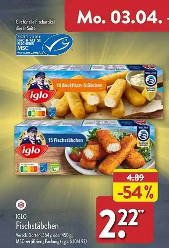 Aldi Nord Iglo fischstäbchen Angebot