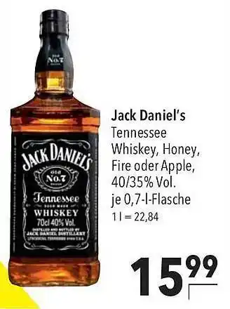 CITTI Markt Jack daniel's tennessee whiskey, honey, fire oder apple Angebot