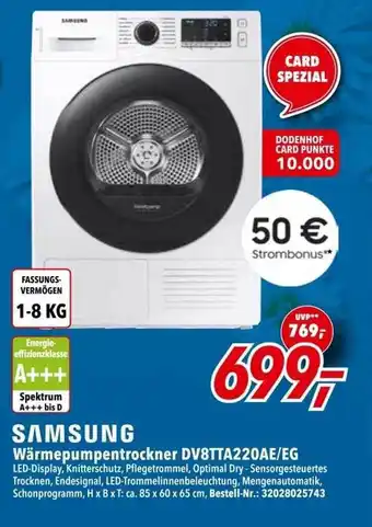 dodenhof Samsung wärmepumpentrockner dv8tta220ae-eg Angebot