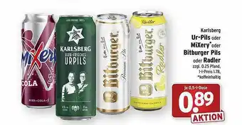 Wasgau Karlsberg ur-pils oder mixery oder bitburger pils radler Angebot