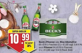 Scheck-in-Center Beck's pilsener oder blue alkoholfrei oder pilsener Angebot