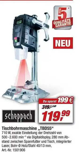 toom Baumarkt Scheppach tischbohrmaschine tbd55 Angebot