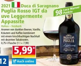 Norma 2021 Duca di Saragnano Puglia Rosso IGT da uve Leggermente Appassite 0,75 L Flasche Angebot