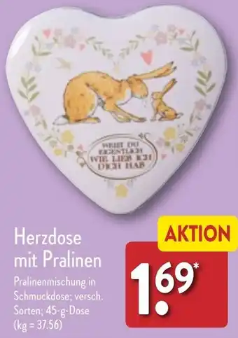 Aldi Nord Herzdose mit Pralinen 45 g Dose Angebot