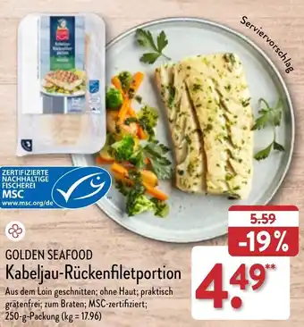 Aldi Nord Golden Seafood Kabeljau Rückenfiletportion 250 g Packung Angebot