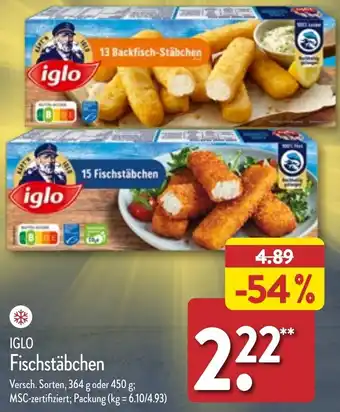 Aldi Nord Iglo Fischstäbchen 364 g oder 450 g Angebot