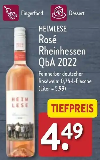 Aldi Nord Heimlese Rosé Rheinhessen QbA 2022, 0,75 L Flasche Angebot