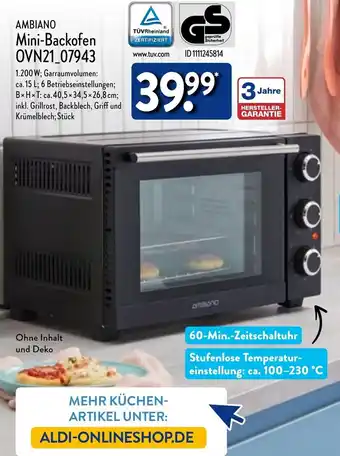 Aldi Nord Ambiano Mini Backofen OVN21_07943 Angebot