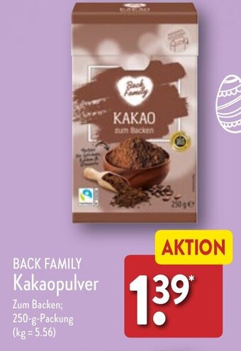Aldi Nord Back Family Kakaopulver 250 g Packung Angebot