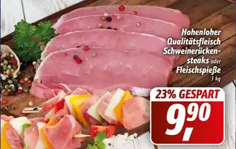 Simmel Hohenloher Qualitätsfleisch Schweinerückensteaks oder Fleischspieße 1kg Angebot