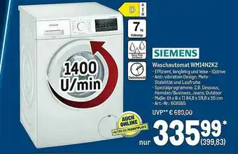 METRO Siemens Waschautomat Wm14n2k2 Angebot