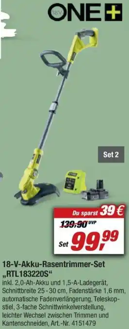 toom Baumarkt Ryobi 18 V Akku Rasentrimmer Set RTL183220S Angebot