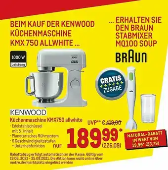 METRO Kenwood Küchenmaschine Kmx750 Allwhite Angebot