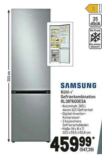 METRO Samsung Kühl- Gefrierkombination Rl38t600esa Angebot