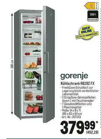 METRO Gorenje Kühlschrank R6192fx Angebot