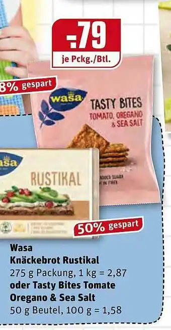 REWE Wasa Knackebrot Rustikal Oder Tasty Bites Tomate Oregano & Sea Salt Angebot