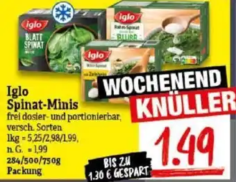 NP Discount Iglo Spinat-Minis 284/500/750 g Packung Angebot