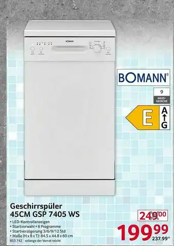 Selgros Bomann Geschirrspüler 43cm Gsp 7405 Ws Angebot