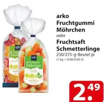 Famila Nord Ost Arko Fruchtgummi Möhrchen oder Fruchtsaft Schmetterlinge 250/275 g Beutel Angebot