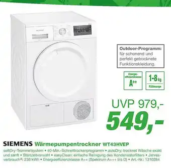 EP Siemens wärmepumpentrockner wt43hvep Angebot