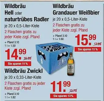 V Markt Wildbräu Hell Oder Naturtrübes Radler Oder Grandauer Weißbier Oder Zwickl Angebot