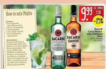 WEZ Bacardi Carta Bianca Oder Oakheart Rum Angebot