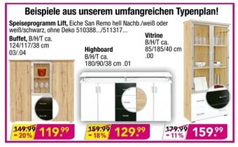 Möbel Boss Speiseprogramm Lift , Buffet, Highboard oder Vitrine Angebot