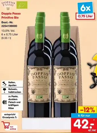 Netto Marken-Discount Doppio Passo Primitivo Bio 6 x 0,75 Liter Angebot