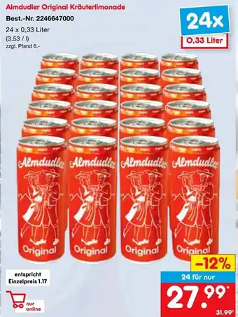 Netto Marken-Discount Almdudler Original Kräuterlimonade 24 x 0,33 Liter Angebot