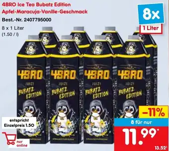 Netto Marken-Discount 4Bro Ice Tea Bubatz Edition Apfel-Maracuja-Vanille-Geschmack 8 x 1 Liter Angebot