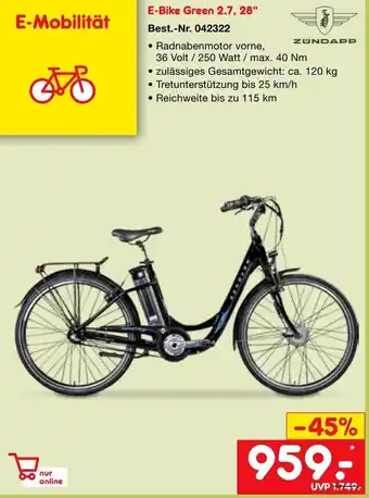 Netto Marken-Discount Zündapp E-Bike Green 2.7, 28" Angebot