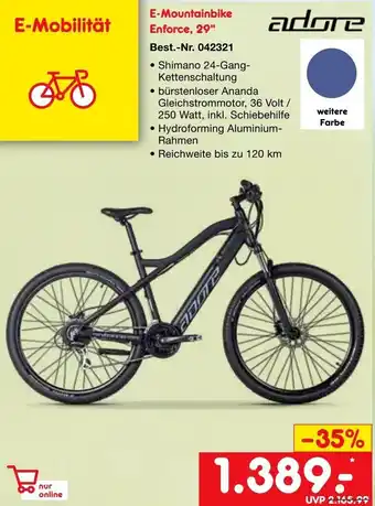 Netto Marken-Discount Adore E-Mountainbike Enforce, 29" Angebot
