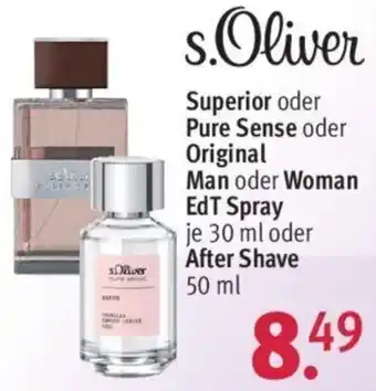 Rossmann s.Oliver Superior oder Pure Sense oder Original Man oder Woman EdT Spray 30 ml oder After Shave 50 ml Angebot