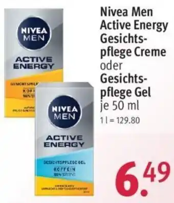 Rossmann Nivea Men Active Energy Gesichtspflege Creme oder Gesichtspflege Gel 50 ml Angebot