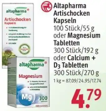 Rossmann Altapharma Artischocken Kapseln 100 Stück/55 g oder Magnesium Tabletten 300 Stück/192 g oder Calcium+ D3 Tabletten Angebot