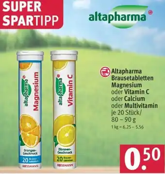 Rossmann Altapharma Brausetabletten Magnesium oder Vitamin C oder Calcium oder Multivitamin 20 Stück/80-90 g Angebot