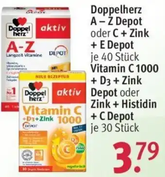 Rossmann Doppelherz A-Z Depot oder C + Zink + E Depot 40 Stück Angebot