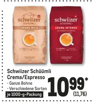 METRO Schwiizer Schuumli Crema/Espresso Bohnen 1kg Angebot