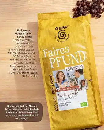 Alnatura Bio-espresso „faires pfund“ ganze bohne Angebot