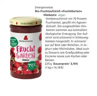 Alnatura Zwergenwiese bio-fruchtaufstrich „fruchtgarten“ himbeere vegan Angebot