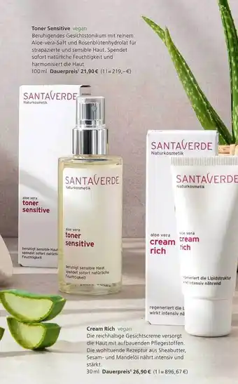 Alnatura Santaverde toner sensitive vegan oder cream rich Angebot