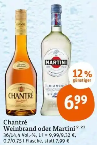 tegut Chantré Weinbrand oder Martini 0,7/0,75 L Flasche Angebot