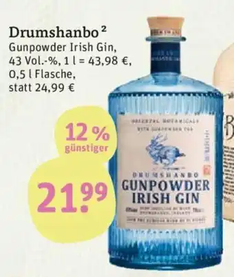 tegut Drumshanbo Gunpowder Irish Gin 0,5 L Flasche Angebot