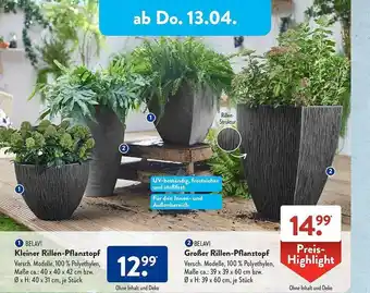 Aldi Süd Belavi kleiner oder großer rillen-pflanztopf Angebot