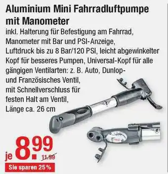 V Baumarkt Aluminium Mini Fahrradluftpumpe Mit Manometer Angebot