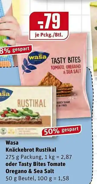 REWE Kaufpark Wasa Knäckebrot Rustikal Oder Tasty Bites Tomate Oregano & Sea Salt Angebot