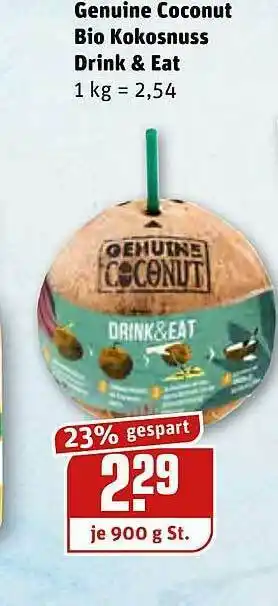 REWE Kaufpark Genuine Coconut Bio Kokosnuss Drink & Eat Angebot