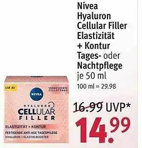 Rossmann Nivea Hyaluron Cellular Filler Elastizität + Kontur Tages- Oder Nachtpflege Angebot