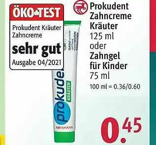 Rossmann Prokudent Zahncreme Kräuter Oder Zahngel Für Kinder Angebot